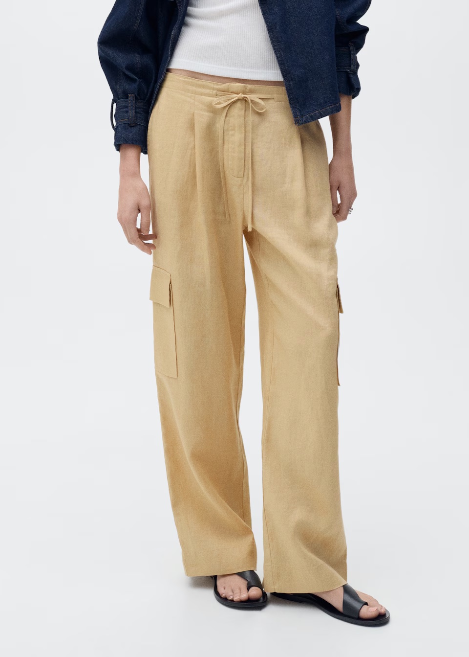 MANGO, Linen Cargo Trousers 