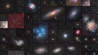 Dozens of deep sky objects are shown in a mosaic ranging from glaxies to star clusters and nebulas.