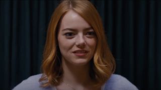 Emma Stone as Mia looking satisfied during her audition in La La Land.