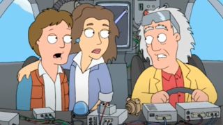 Marty McFly, Jennifer Parker and Doc Brown on Family Guy