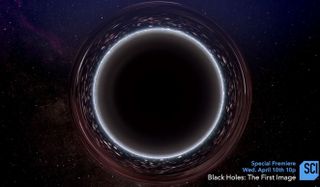 A still from a CGI animation in the Science Channel program, "Black Holes: The First Image," premiering April 10 at 10 p.m. EDT/PDT.