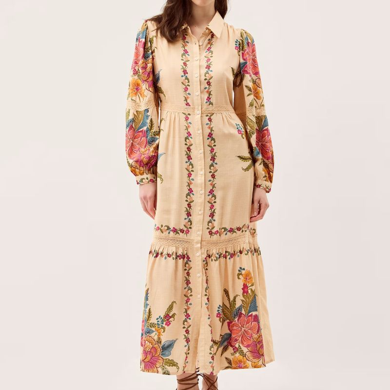 Monsoon, Floral Blouson Sleeve Midi Shirt Dress