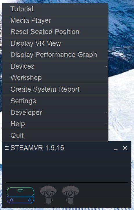 SteamVR settings menu