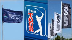 The DP World Tour, PGA Tour and LIV Golf logos