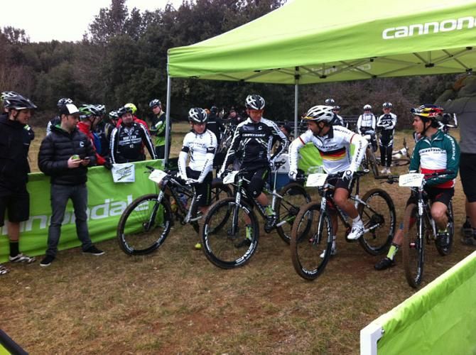 The Cannondale Factory Racing cross country racers on the start line