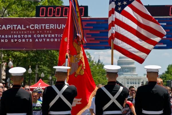 The United States Marine Corps Color Guard.