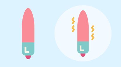 An illustration of two vibrators together, representing how to use a bullet vibrator