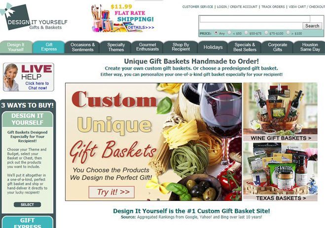 You can search for premade baskets or design your own using the Design It Yourself website.