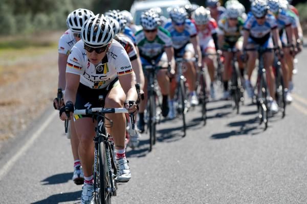 Ina-Yoko Teutenberg (HTC-Highroad) forces the pace on the aproach to the final climb of the MID Road Race.