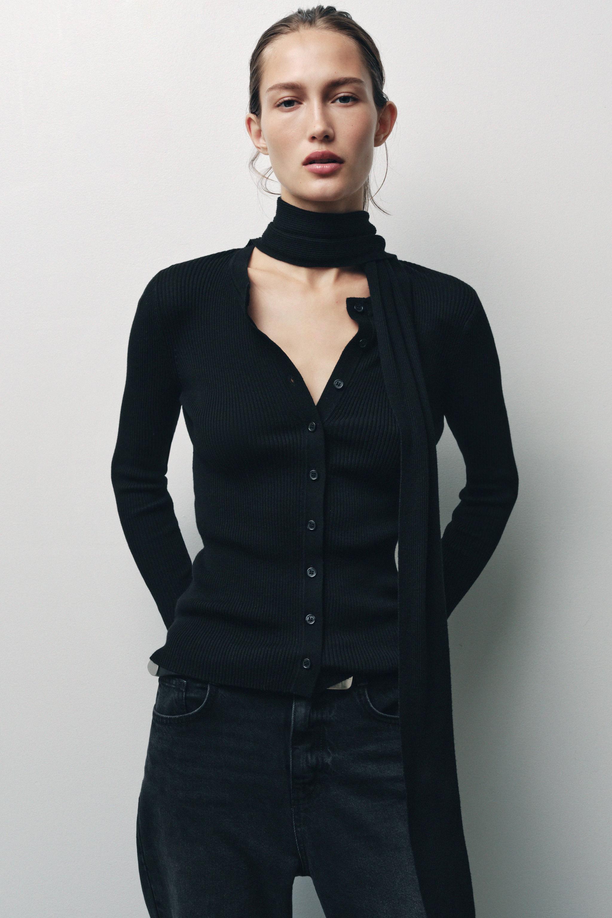 Rib Knit Cardigan With Scarf