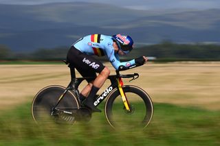 STIRLING SCOTLAND AUGUST 11 Wout Van Aert of Belgium sprints during the Men Elite Individual Time Trial a 478km race from Stirling to Stirling at the 96th UCI Cycling World Championships Glasgow 2023 Day 9 UCIWT on August 11 2023 in Stirling Scotland Photo by Dario BelingheriGetty Images