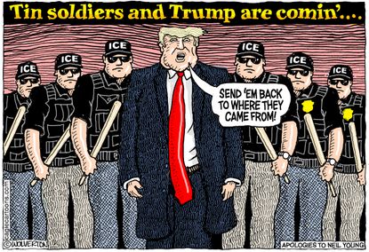 Political Cartoon U.S. ICE Raids Deportation Immigrants Trump