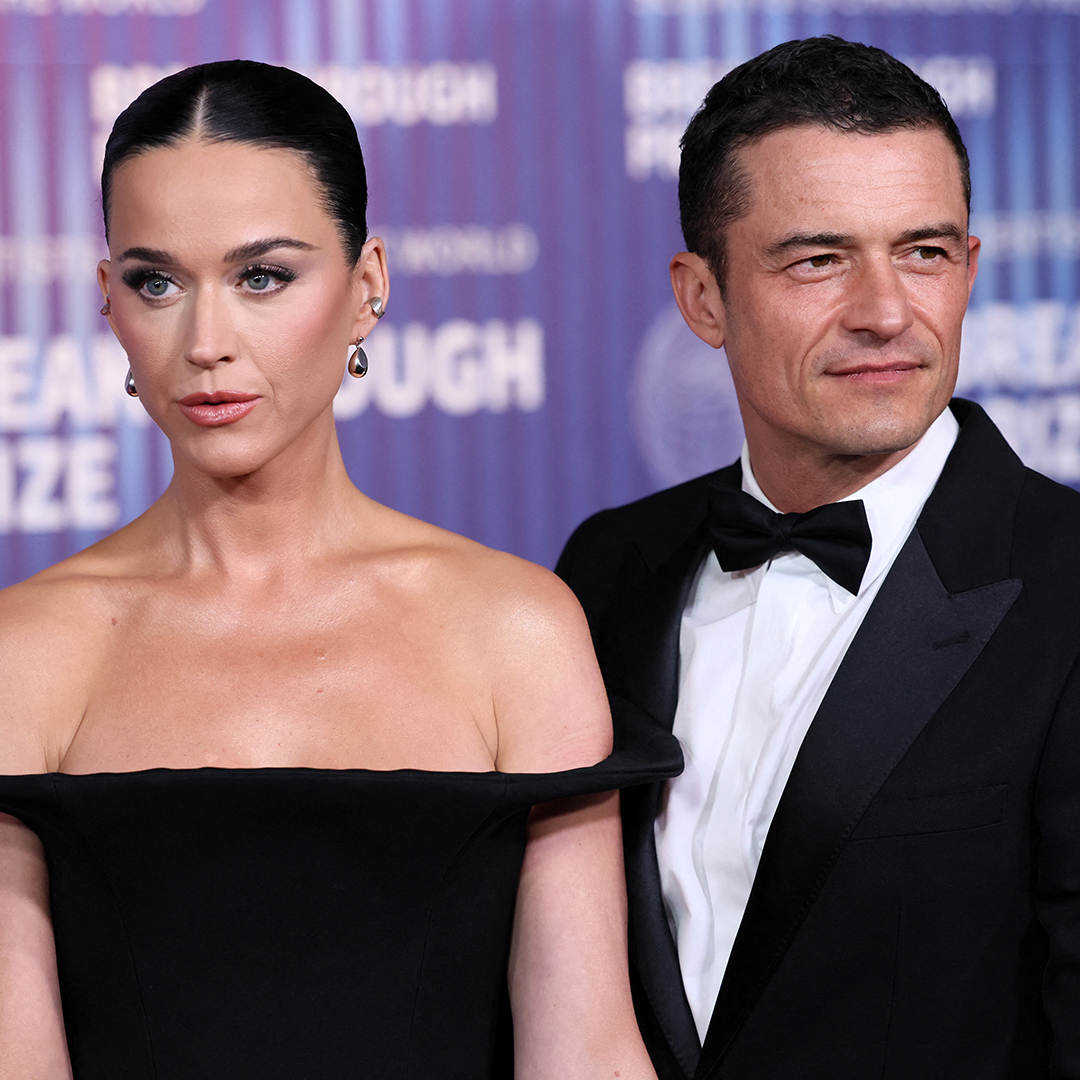 US singer Katy Perry (L) and English actor Orlando Bloom arrive at the Tenth Breakthrough Prize Ceremony at the Academy Museum of Motion Pictures in Los Angeles, California, on April 13, 2024. (Photo by Etienne Laurent / AFP) (Photo by ETIENNE LAURENT/AFP via Getty Images)