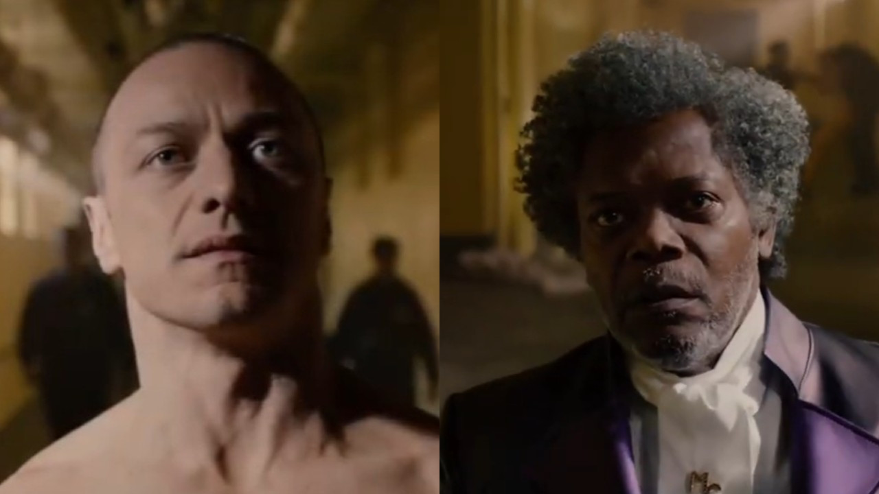 James McAvoy and Samuel L. Jackson in separate shots from Glass