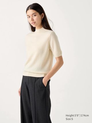 Uniqlo, Cashmere Sweater Mock Neck Half-Sleeve