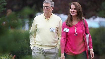 Bill and Melinda Gates walk together.