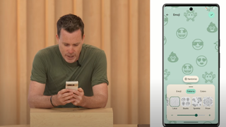 Dave Burke creating emoji wallpaper on Android 14 during Google I/O 2023