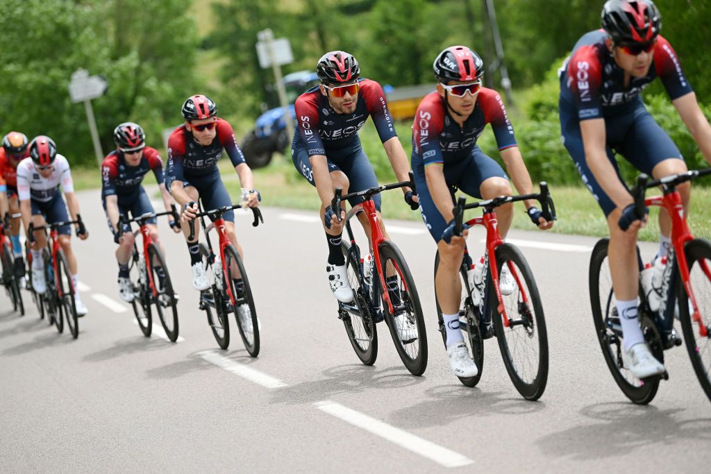 CHAINTRE FRANCE JUNE 09 Filippo Ganna of Italy and Team INEOS Grenadiers competes during the 74th Criterium du Dauphine 2022 Stage 5 a 1623km stage from ThizylesBourgs to Chaintr WorldTour Dauphin on June 09 2022 in Chaintre France Photo by Dario BelingheriGetty Images