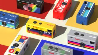 Kodak Charmera keyring camera in all six colorways, with high key lighting