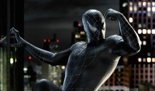 Spider-Man 3 Spidey flexes in the black spider suit