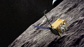 a small spacecraft in orbit above the moon
