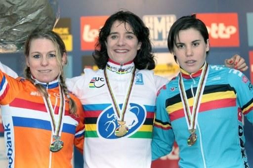 The women's podium at the Cyclo-Cross Worlds