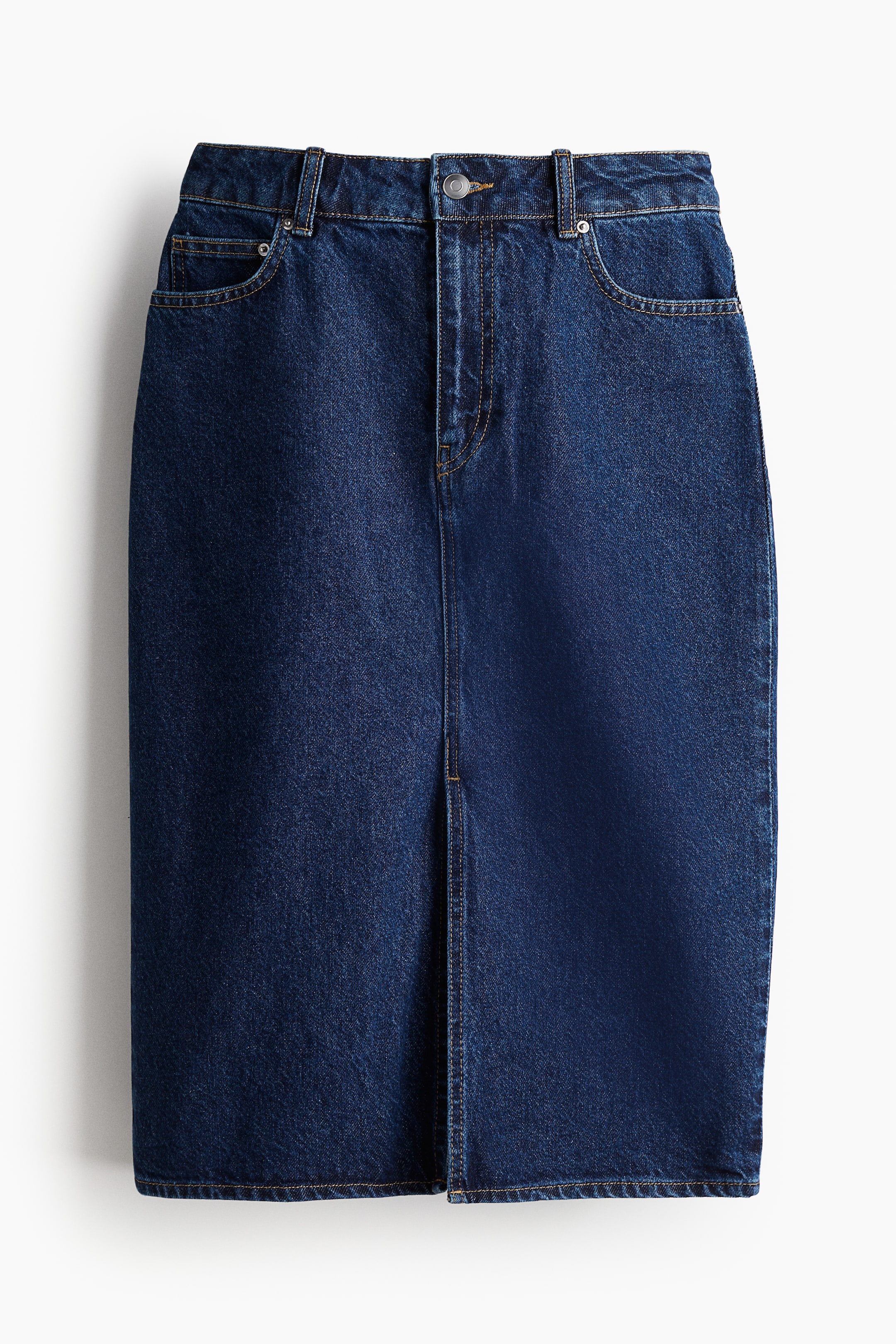 Knee-Length Denim Skirt - Dark Denim Blue