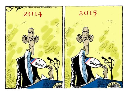Obama cartoon I voted sticker GOP veto