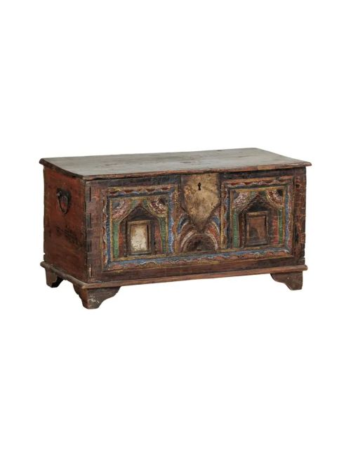 Antique Indian Painted Chest with Hinged Lid