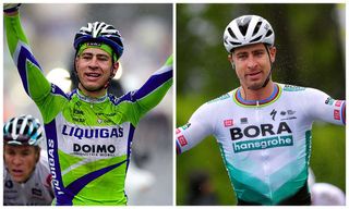 Peter Sagan winning stage 1 in the 2010 and 2021 Tour de Romandie