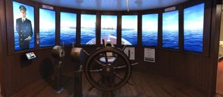 Through an exciting interactive experience, Bluewater helps transport museumgoers at the Port of Ludington Maritime Museum to the pilot house of the Pere Marquette 22 car ferry in the 1930s.