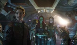 Avengers: Infinity War Chris Pratt Zoe Saldana Pom Klementiff Dave Bautista Guardians on the bridge