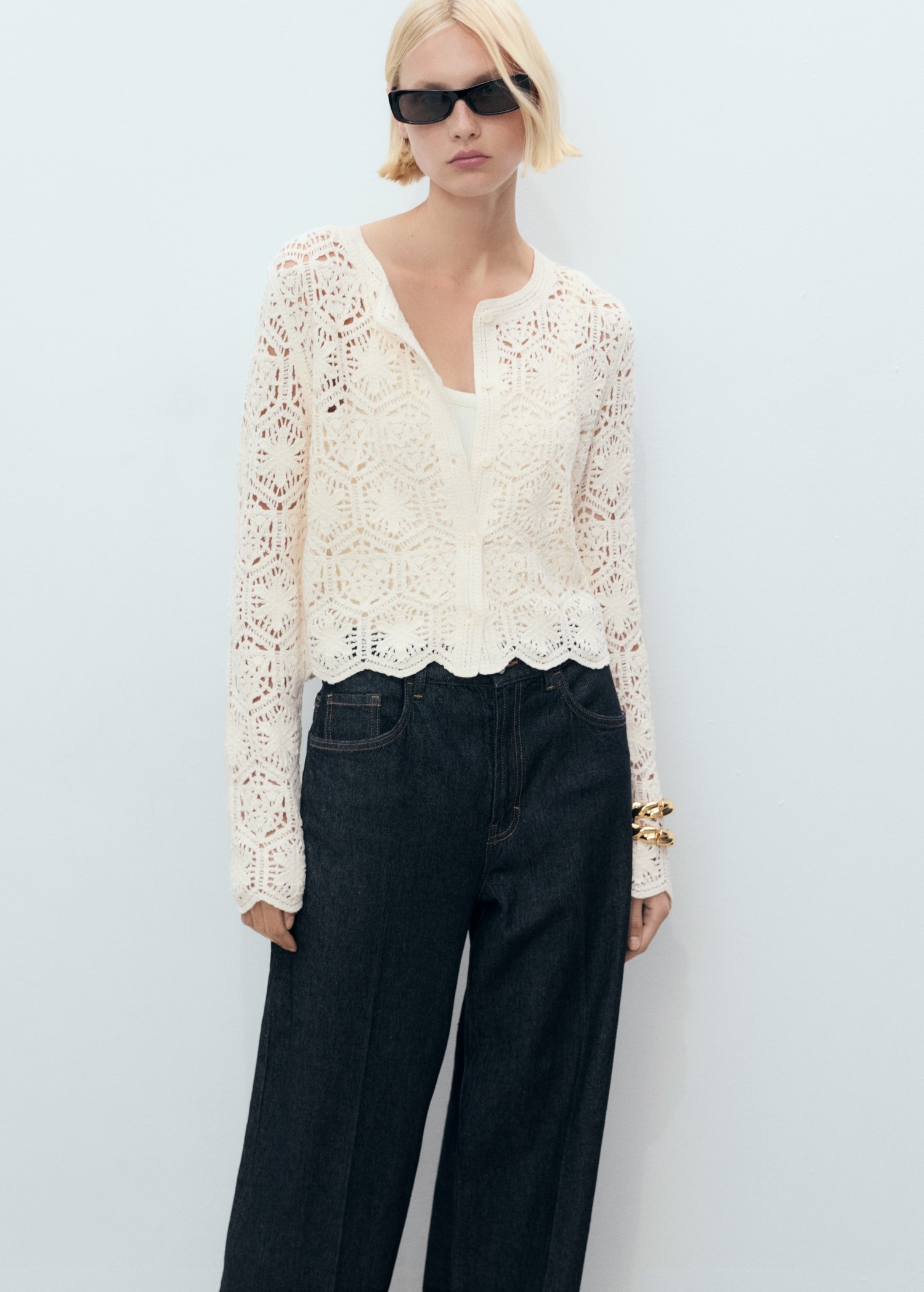 MANGO, Crochet Knitted Cardigan