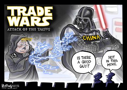 Political cartoon U.S. Star Wars Trump China tariffs trade war