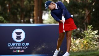 Megan Schofill of the USA tees off during a practice round of the Curtis Cup 2024