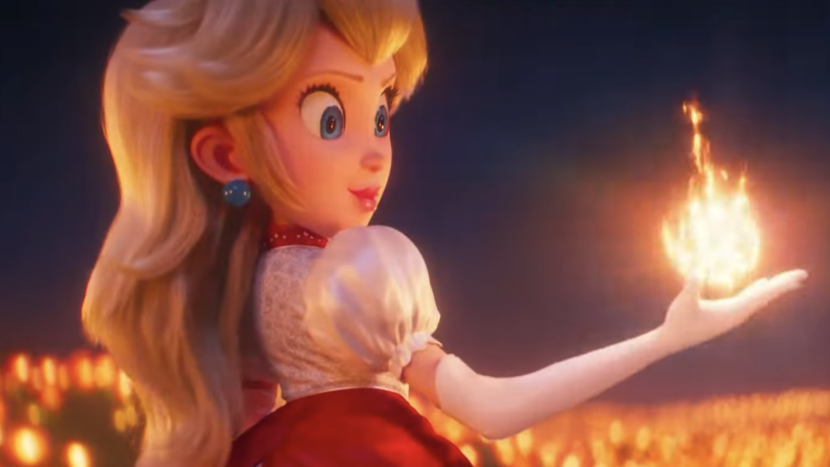 Peach with fire powers in Super Mario