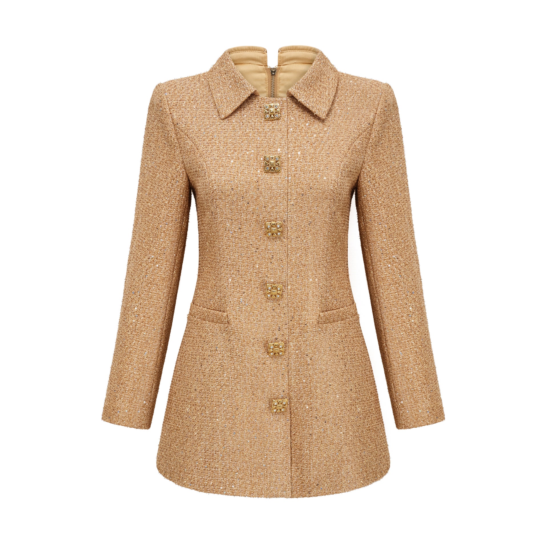 Morgane Tweed Long-Sleeve Mini Dress - Xs / Gold