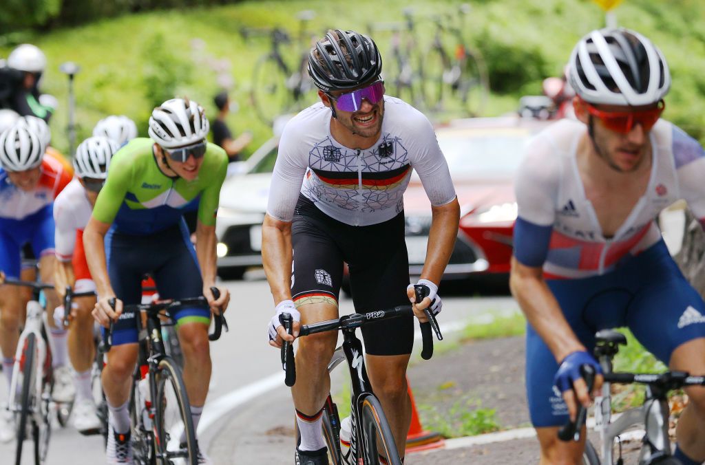 OYAMA JAPAN JULY 24 Maximilian Schachmann of Team Germany in the breakaway during the Mens road race at the Fuji International Speedway on day one of the Tokyo 2020 Olympic Games on July 24 2021 in Oyama Shizuoka Japan Photo by Tim de WaeleGetty Images