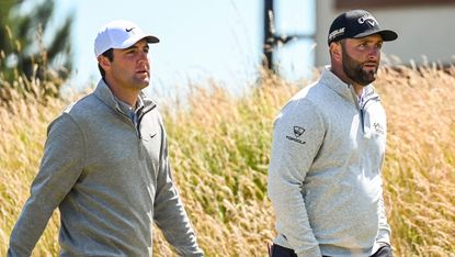 Scottie Scheffler and Jon Rahm walk at the 2022 Scottish Open