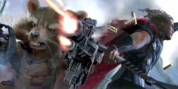 thor and rocket battle concept art