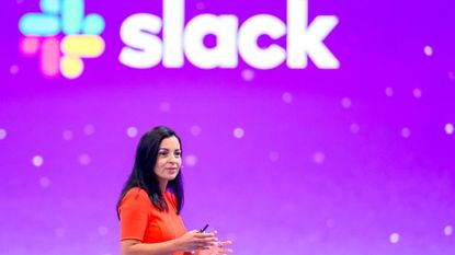 Lidiane Jones, CEO of Slack Technologies, speaks during a keynote at the 2023 Dreamforce conference in San Francisco, California, on September 14, 2023.