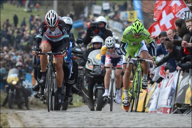 And then there were three - Fabian Cancellara (RadioShack Leopard), Jurgen Roelandts (Lotto Belisol) and Peter Sagan (Cannondale) at the head of the race for the Tour of Flanders endgame.