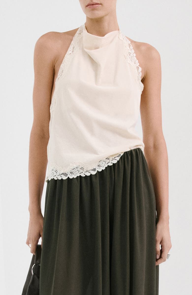Kristen Draped Lace Detail Cotton Halter Top