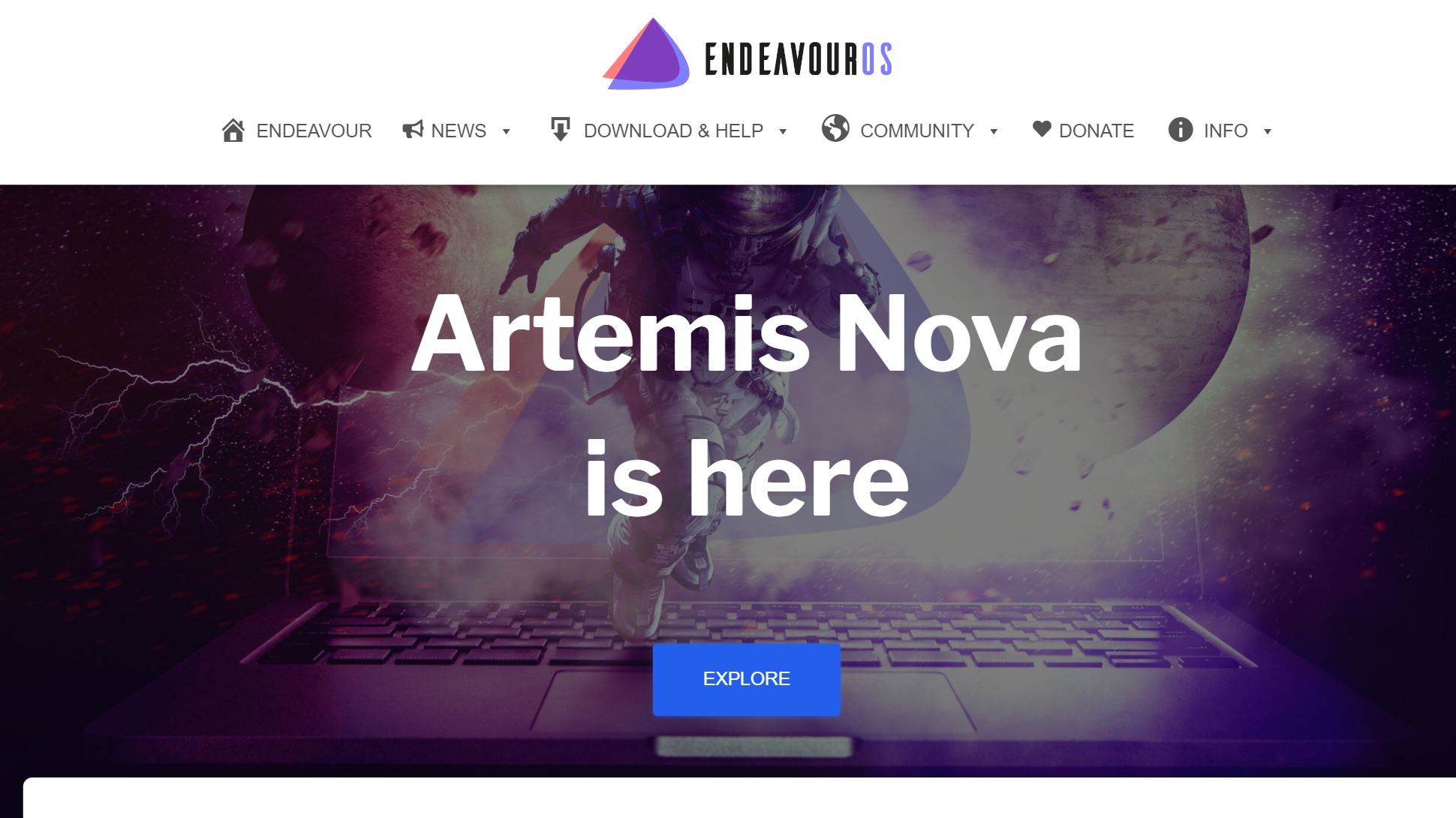 Tangkapan layar situs web Endeavour OS
