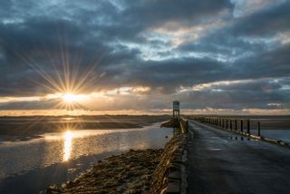 The road out to Lindisfarne, Northumberland