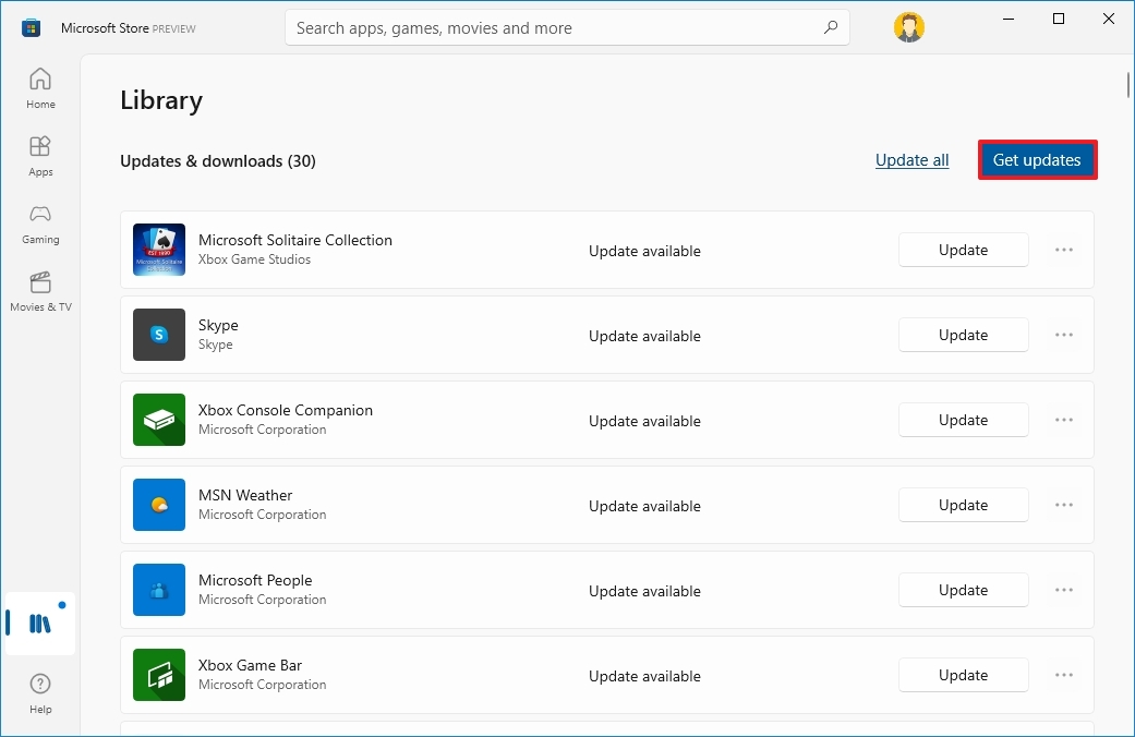 Microsoft Store update apps manually