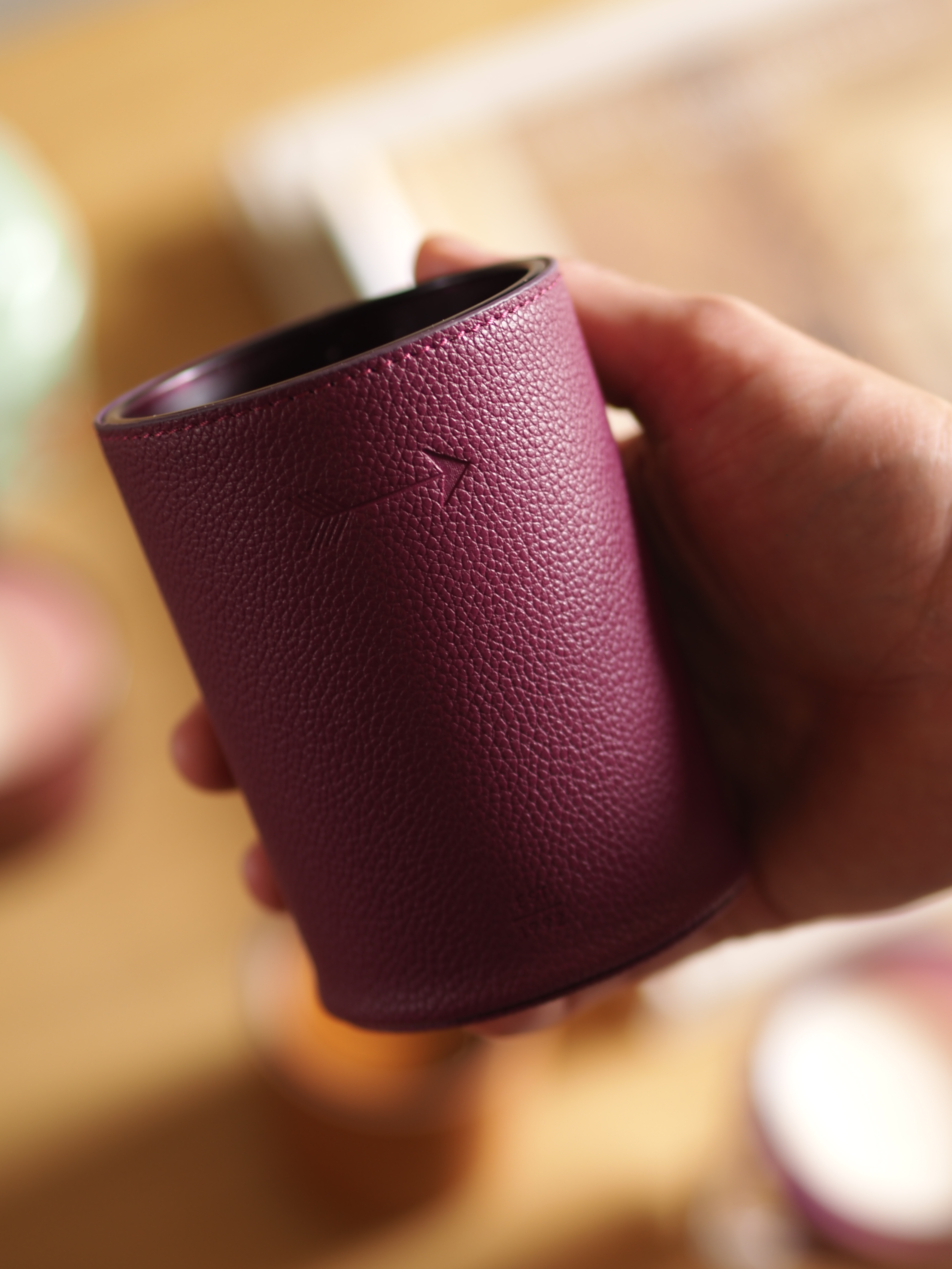 a purple leather candle