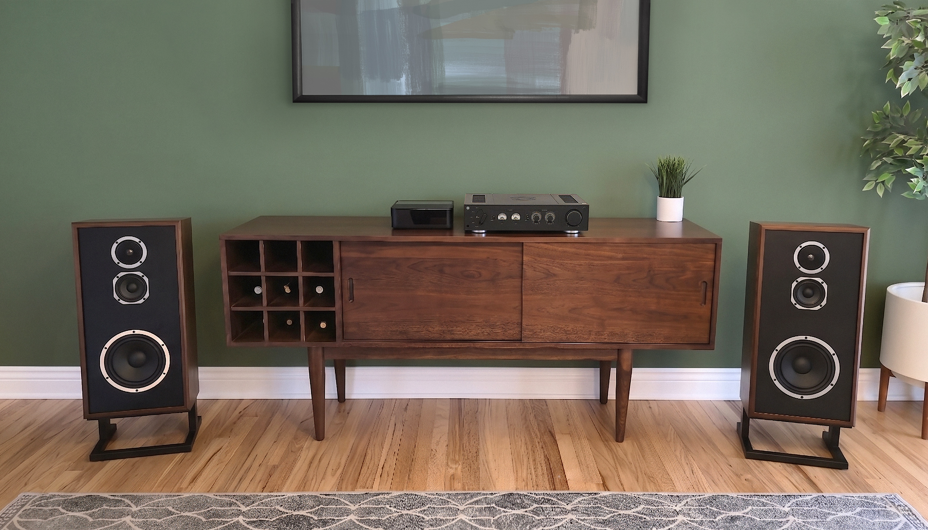 KLH Model Four speakers in a hi-fi listening room