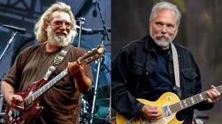 LEFT: Jerry Garcia of the Grateful Dead performs at Cal Expo Amphitheatre on August 14, 1991 in Sacramento, California. RiGHT: Jorma Kaukonen of Hot Tuna performs during Hardly Strictly Bluegrass in Golden Gate Park on October 2, 2010 in San Francisco, California.