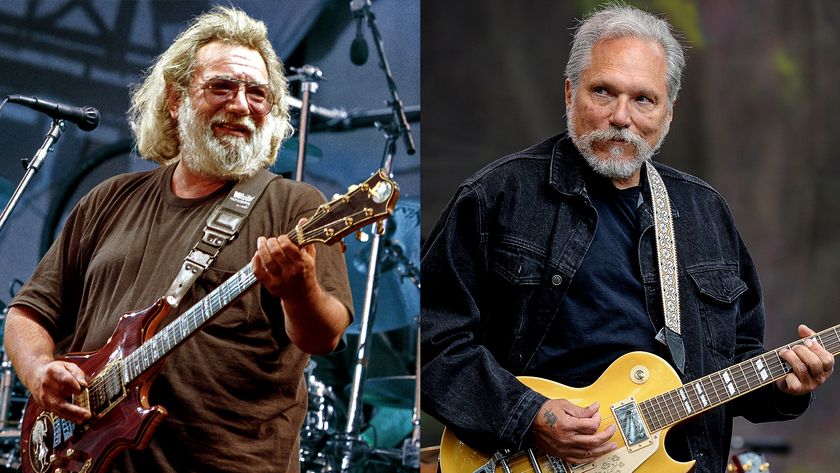 LEFT: Jerry Garcia of the Grateful Dead performs at Cal Expo Amphitheatre on August 14, 1991 in Sacramento, California. RiGHT: Jorma Kaukonen of Hot Tuna performs during Hardly Strictly Bluegrass in Golden Gate Park on October 2, 2010 in San Francisco, California.
